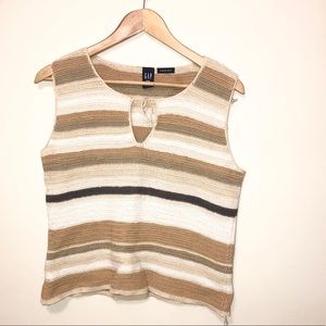 gap hand knit tan striped vest